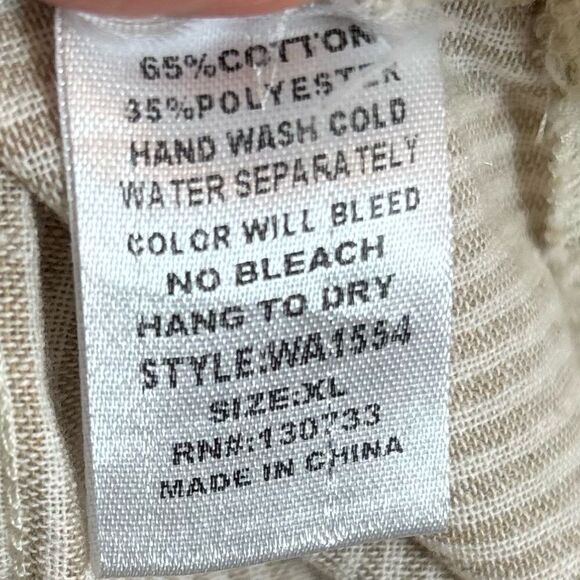 Umgee Cotton Blend Beige White Stripe Lace Trim Button Front Shirt XL - Picture 11 of 15